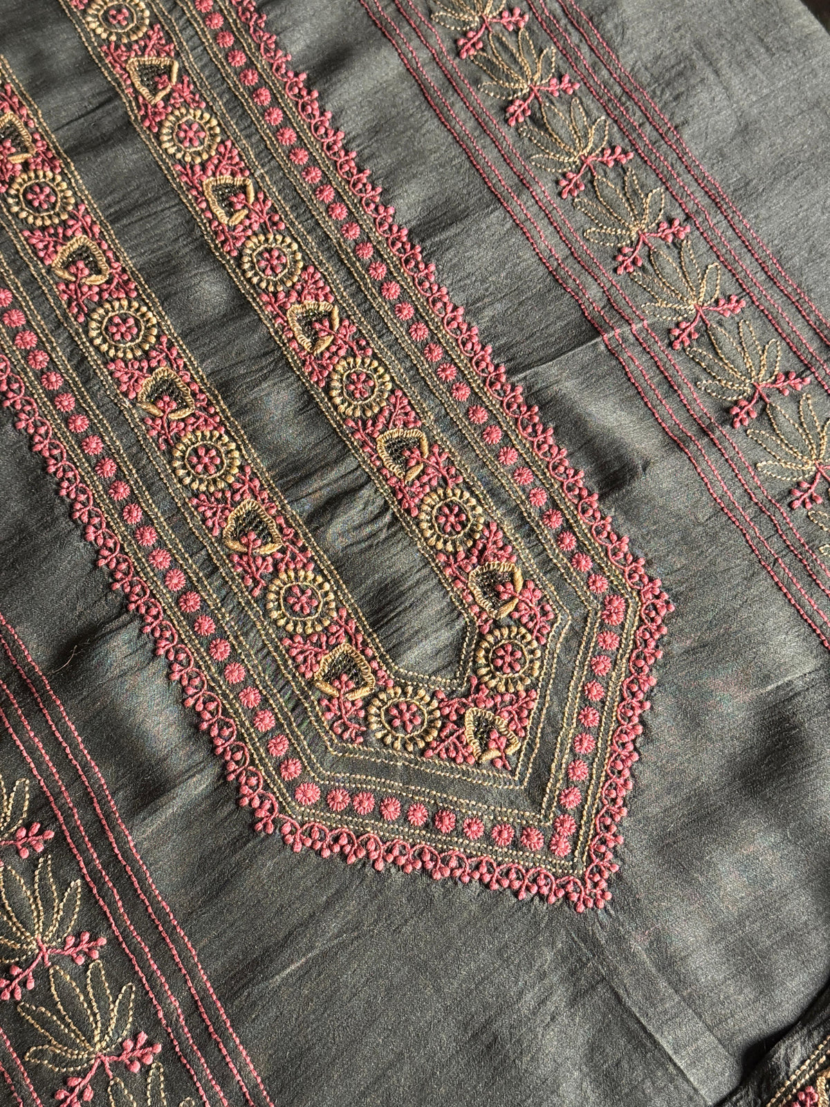 Blue Shade Moonga Silk Chikankari Men’s Kurta Fabric
