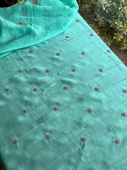 Aqua Green Shade Chanderi Chikankari Saree
