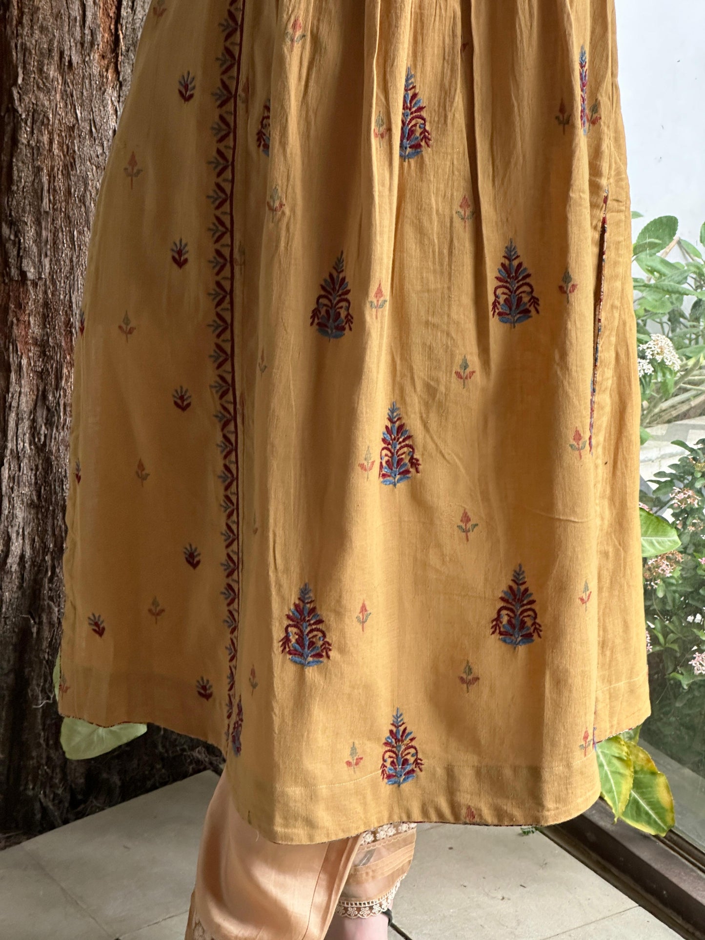Mustard Yellow Handspun Malkha Chikankari Panel Tunic