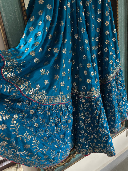 Prussian Blue RTW Mukaish Lucknowi Gharara Set