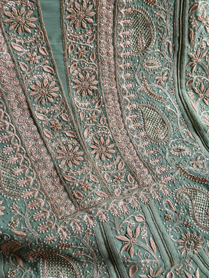 Green Superfine Pure Georgette Chikankari Kurta Set