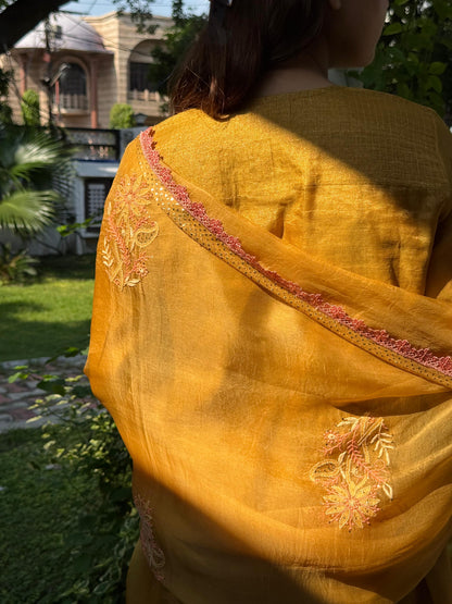 Mustard Yellow Tissue Silk Dagla Kurta Set