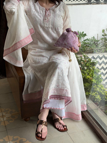 Powder Mauve Shade Kota Pearl Work Chikankari Kurta Set