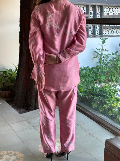 Pink Chanderi Chikankari Co-Ord Set