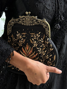 Black Raw Silk Vintage Ari Mukaish Sling Bag