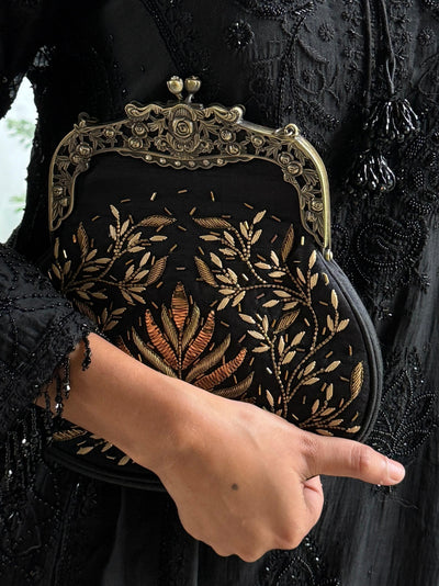 Black Raw Silk Vintage Ari Mukaish Sling Bag