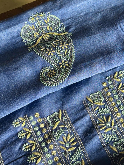 Pastel Blue Shade Moonga Silk Chikankari Men’s Kurta Fabric