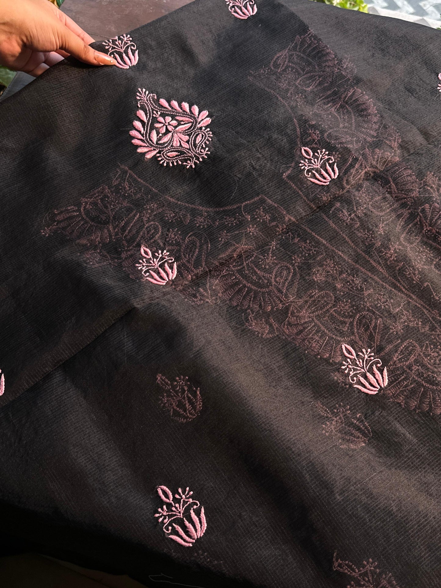 Black & Pink Kota Chikankari Unstitched Fabric