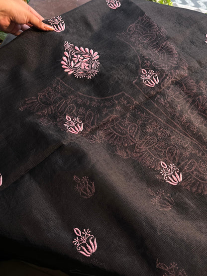 Black & Pink Kota Chikankari Unstitched Fabric