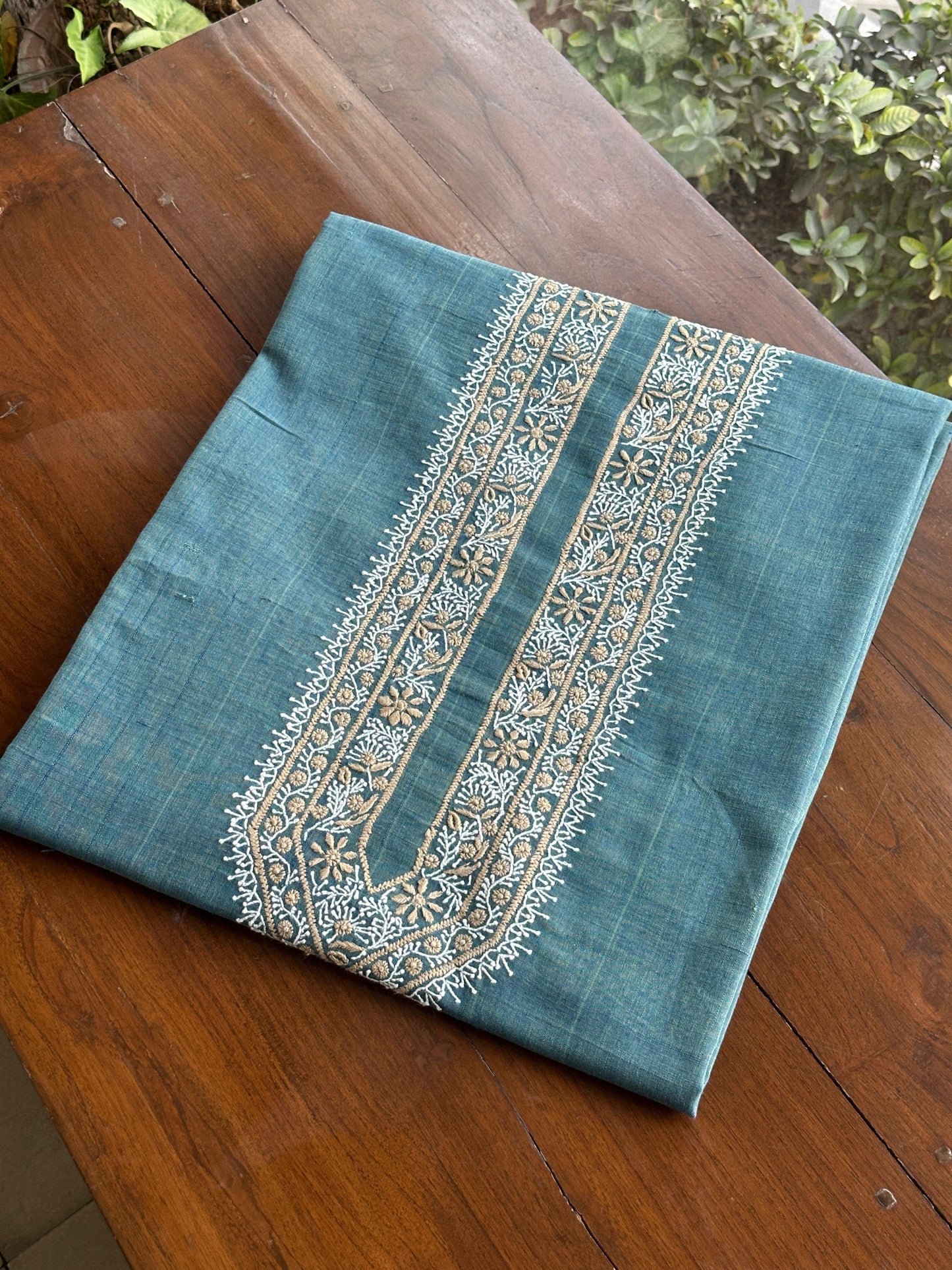 Teal Blue Malkha Handspun Khadi Kurtas Unisex Fabric
