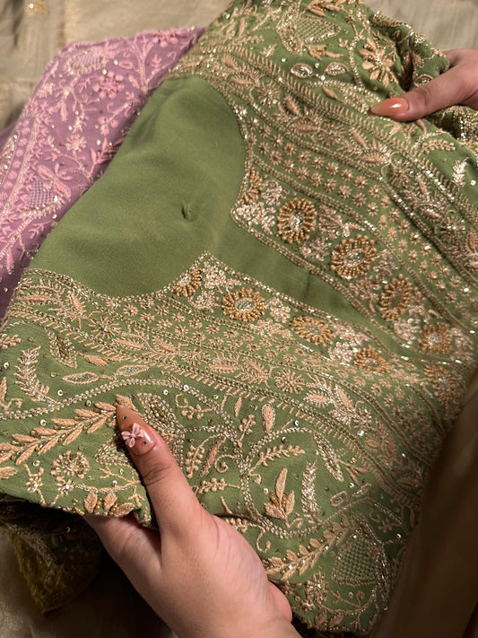 Green Superfine Pure Georgette Chikankari Kurta Set