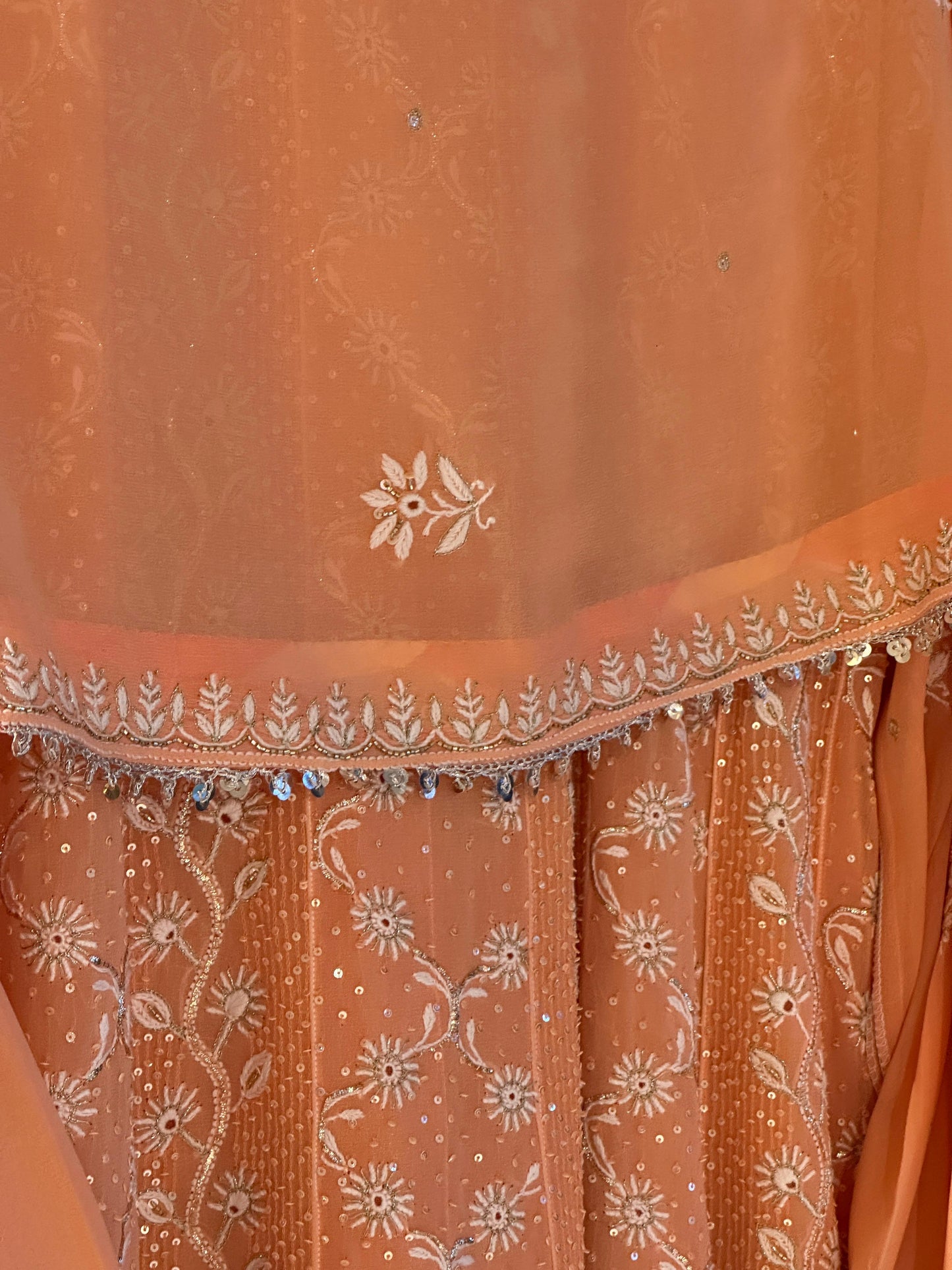 SAFFRON PEACH TUKDI CHIKANKARI ANARKALI