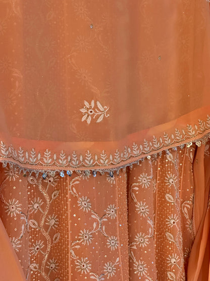SAFFRON PEACH TUKDI CHIKANKARI ANARKALI