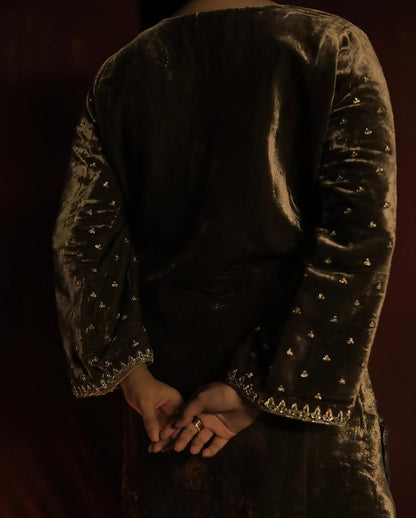 Taupe Shade | Saman Velvet Ready To Wear Kurta Set