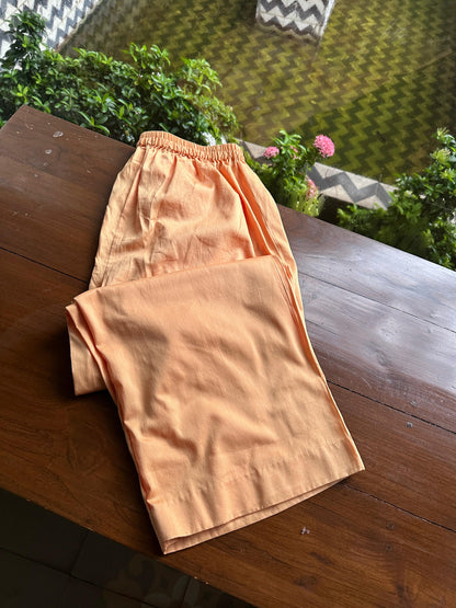 Coral Peach Shade Malmal Pearl White Chikankari Ready to Wear Kurta Set