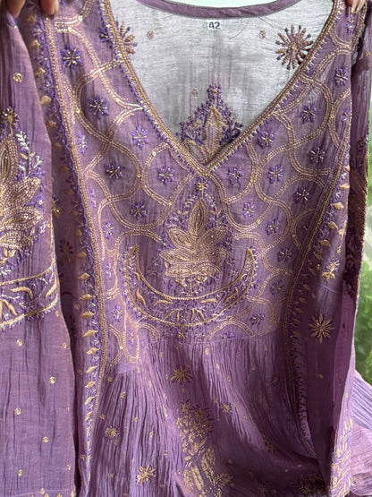 Lilac Purple Shade Tissue Silk Bhopali Kurta Dupatta Set