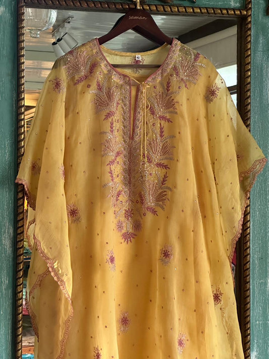 Yellow Multi Shade Noor Organza Kaftan