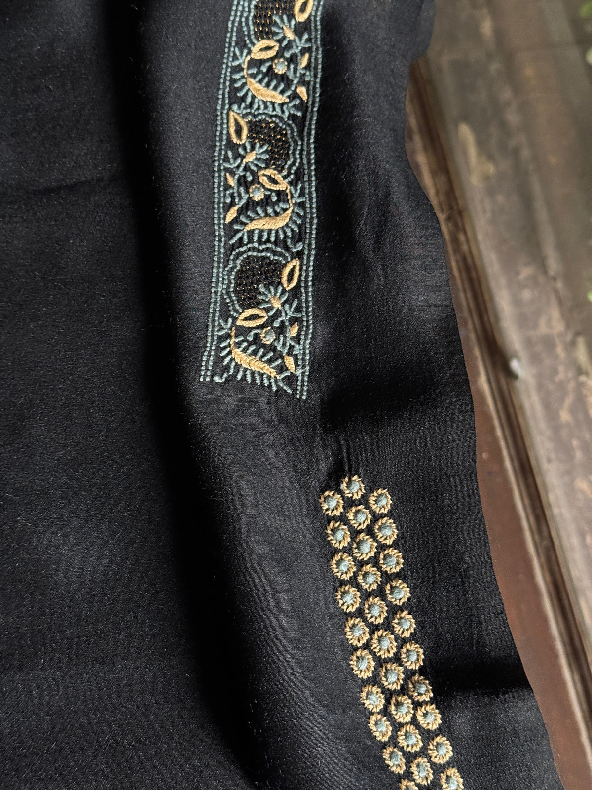 Black Shade Moonga Silk Chikankari Men’s Kurta Fabric