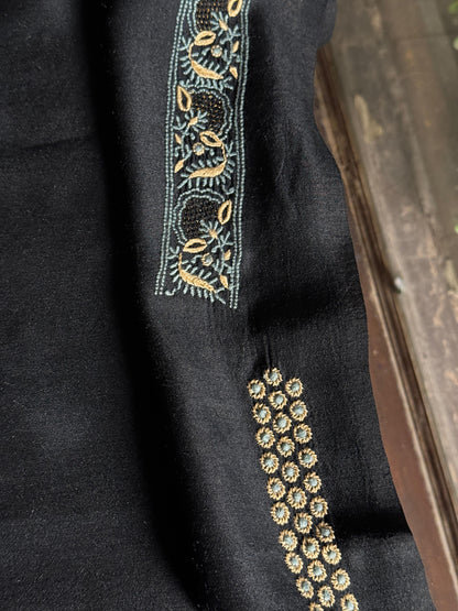 Black Shade Moonga Silk Chikankari Men’s Kurta Fabric
