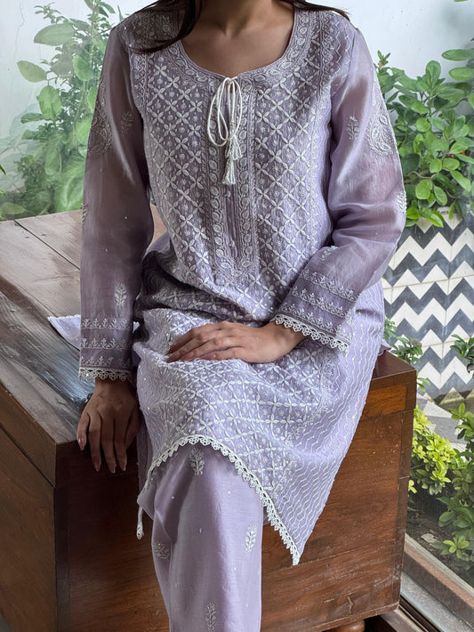 Lavender Shade Jacquard Sequins Chikankari Co-Ord Set