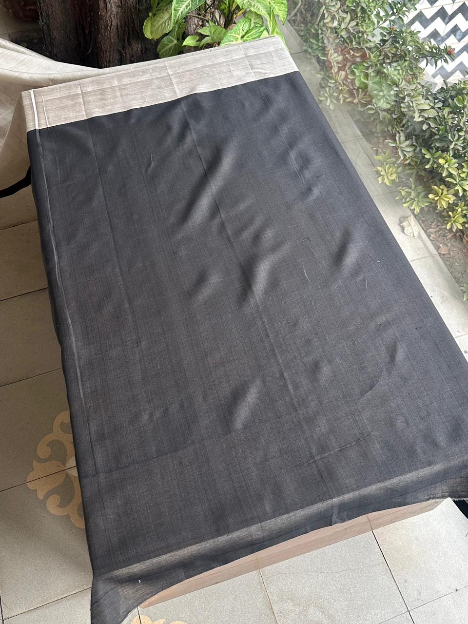 Grey Woven Butta Saree with Contrast Black Border