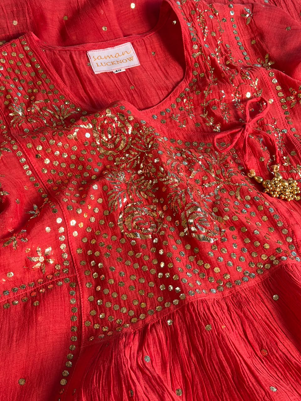 Red Mukaish Kamdani Mul Chanderi Angarkha