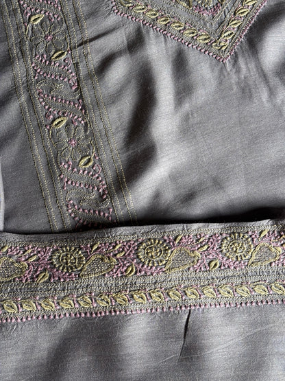 Blue Shade Moonga Silk Chikankari Men’s Kurta Fabric