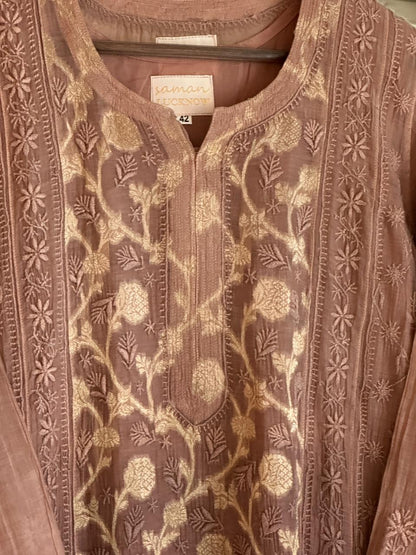 Brown Shade Zari Chanderi Chikankari Ready to Wear Tunics