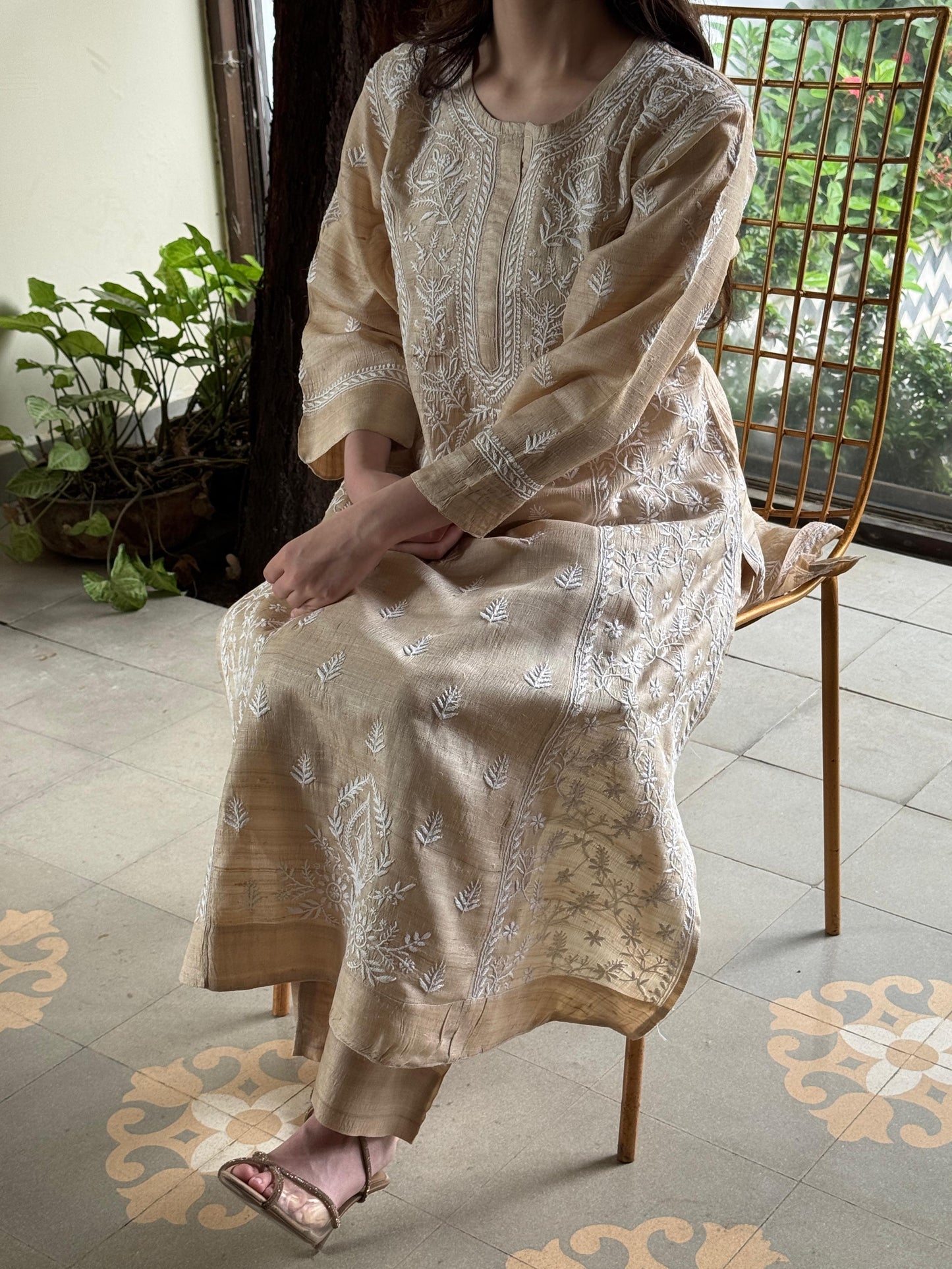 Natural Beige Chikankari Ready to Wear Kurta