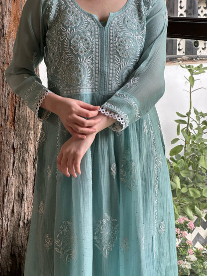 Light Blue Shade Malmal Mukaish Kamdani Chikankari Ready to Wear