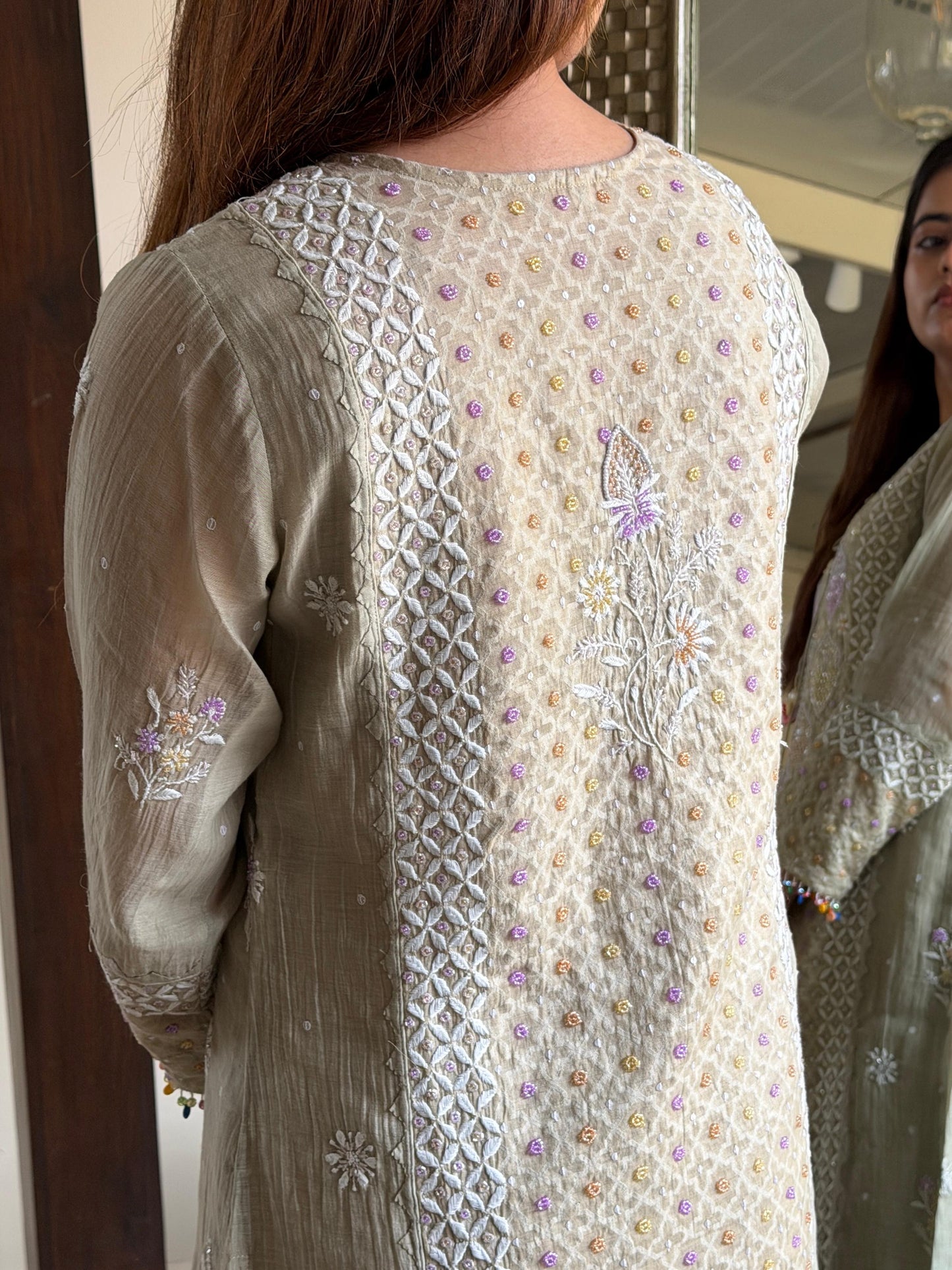 Jacquard Sequins Chikankari Kurta Set