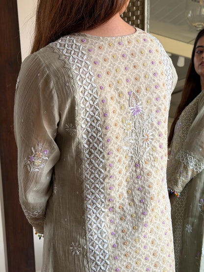 Jacquard Sequins Chikankari Kurta Set