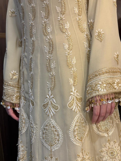 Cream Shade Pure Georgette Semi Stitched Anarkali