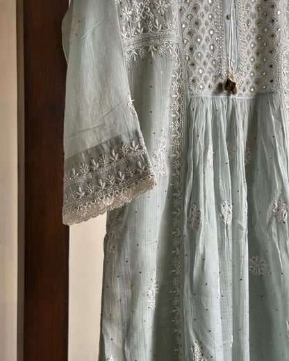 Grey Kota Chikankari with Mukaish Kamdani Tunics
