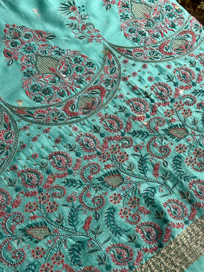 Aqua Green Shade Chanderi Chikankari Saree