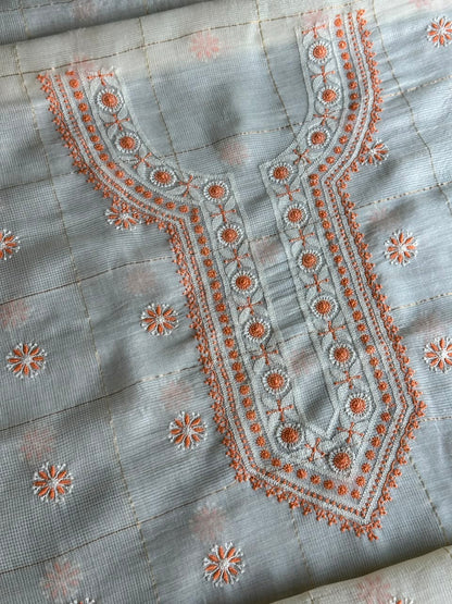 Cream Shade Tissue Zari Kota Chikankari Unstitched Fabric
