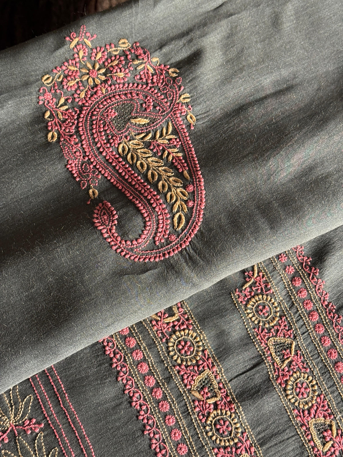 Blue Shade Moonga Silk Chikankari Men’s Kurta Fabric
