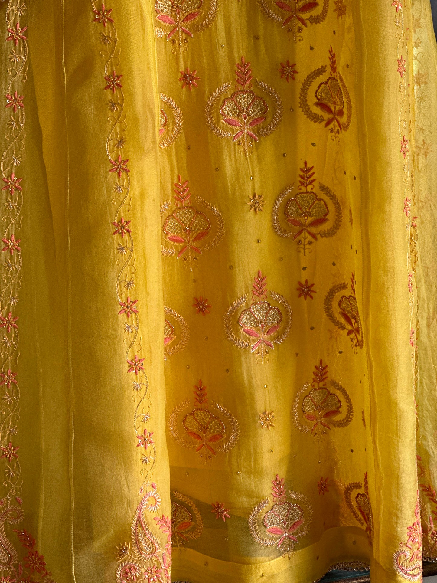 Saffron Mango Shade Noor Organza Chikankari Anarkali