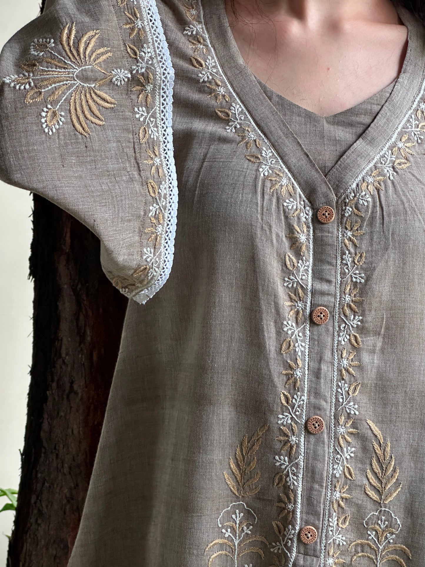 Cloudy Grey Malkha Cotton Chikankari Co-ord Set