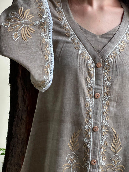 Cloudy Grey Malkha Cotton Chikankari Co-ord Set