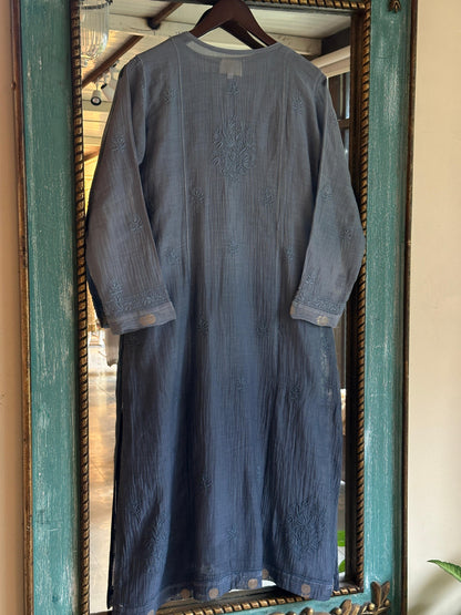 Blue Shade Zari Chanderi Chikankari Ready to Wear Tunic