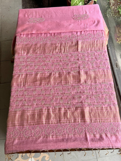 Pink Shade Chanderi Chikankari Saree