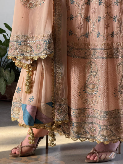 Tukdi Multi Colour Pure Georgette Chikankari Anarkali