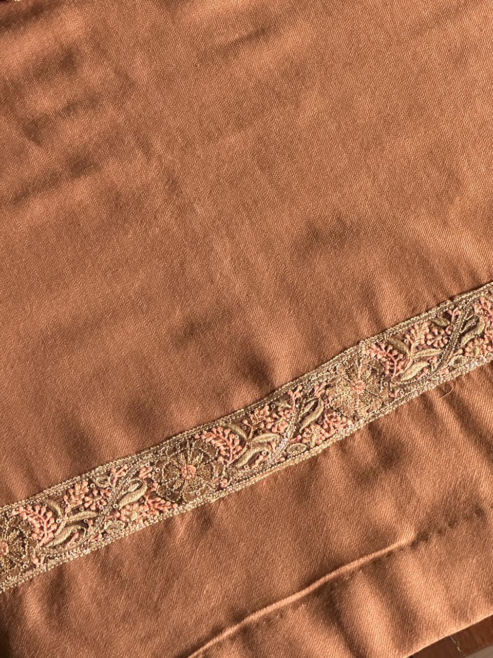 Clay Brown Kashmiri Pashmina Phiran with Handcrafted Ari & Chikankari Embroidery