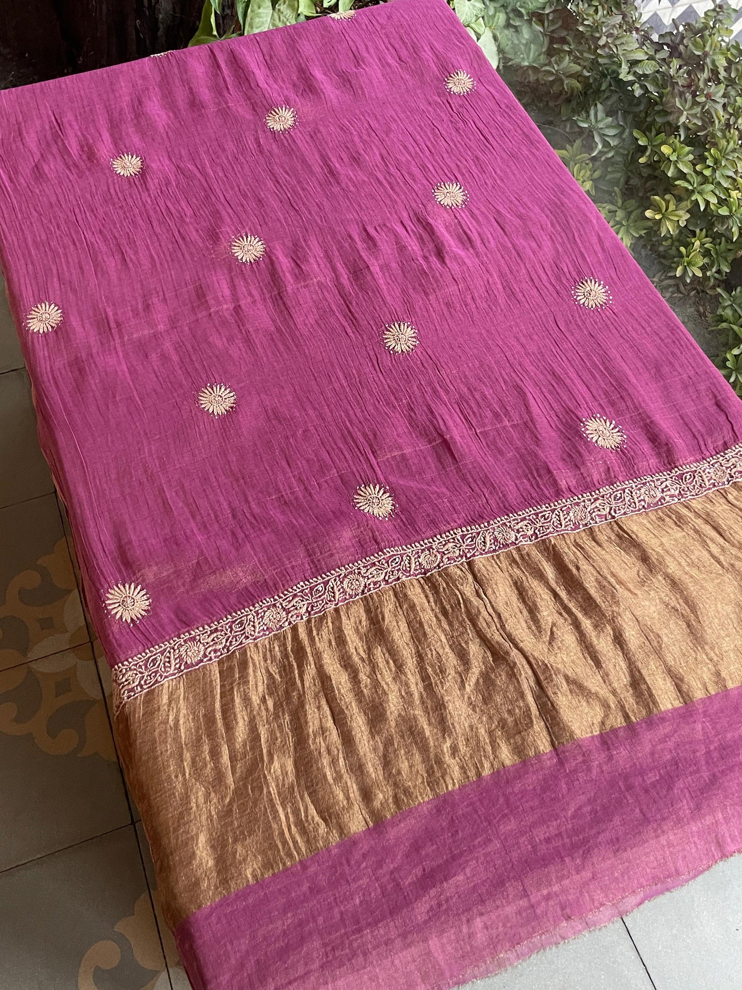 Solid Pink Shade | Tissue Silk Chikankari Jaali Work Kurta Set