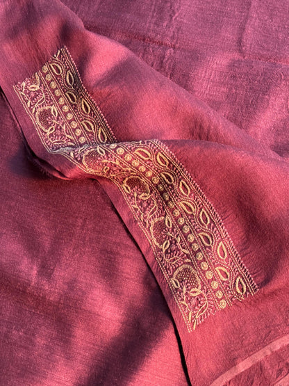 Wine Shade Moonga Silk Chikankari Men’s Kurta Fabrics
