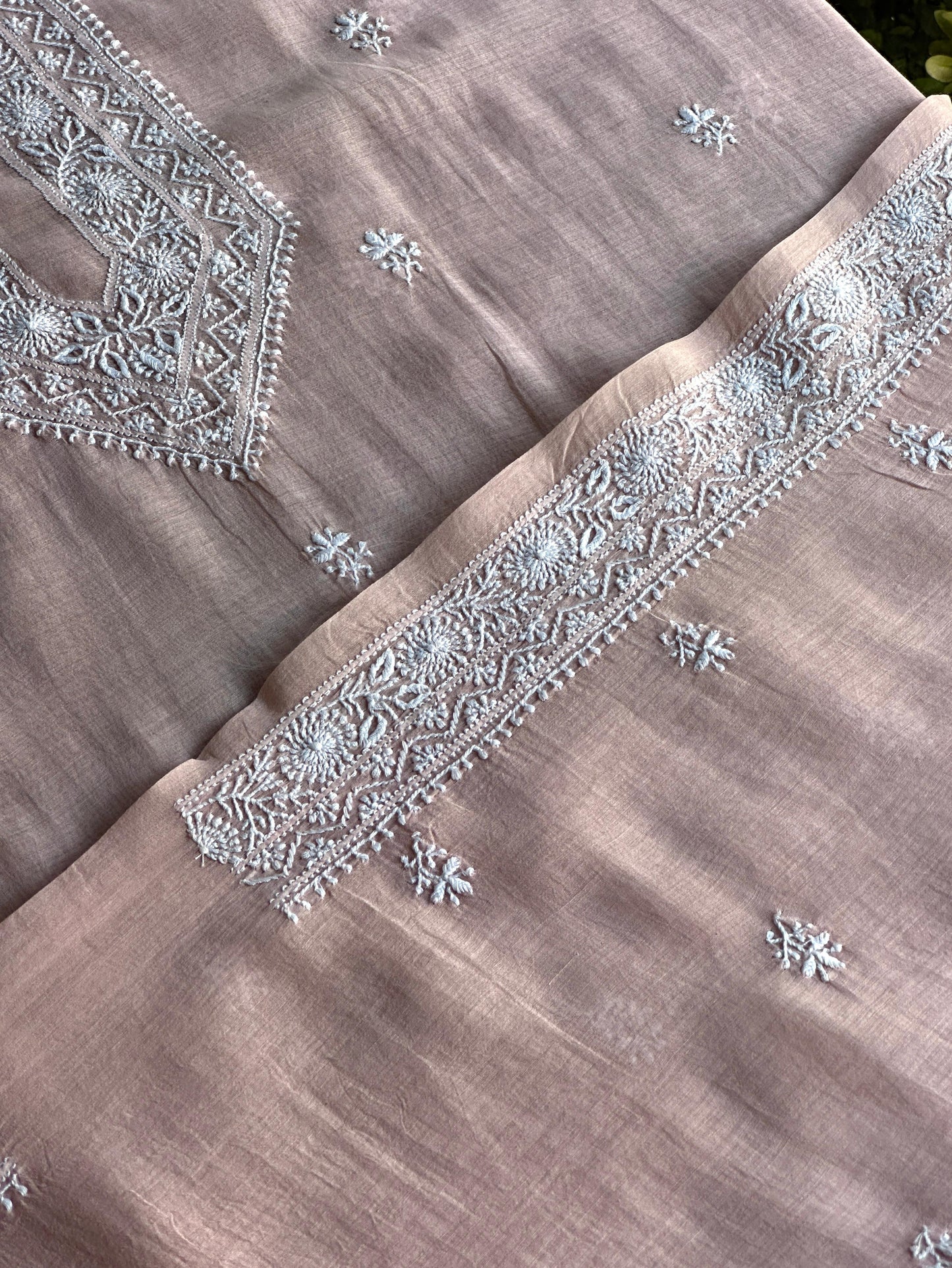 Pastel Peach Mulmul Chikankari Unstitched Men's Kurtas Fabric
