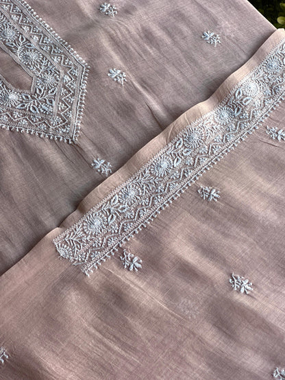 Pastel Peach Mulmul Chikankari Unstitched Men's Kurtas Fabric