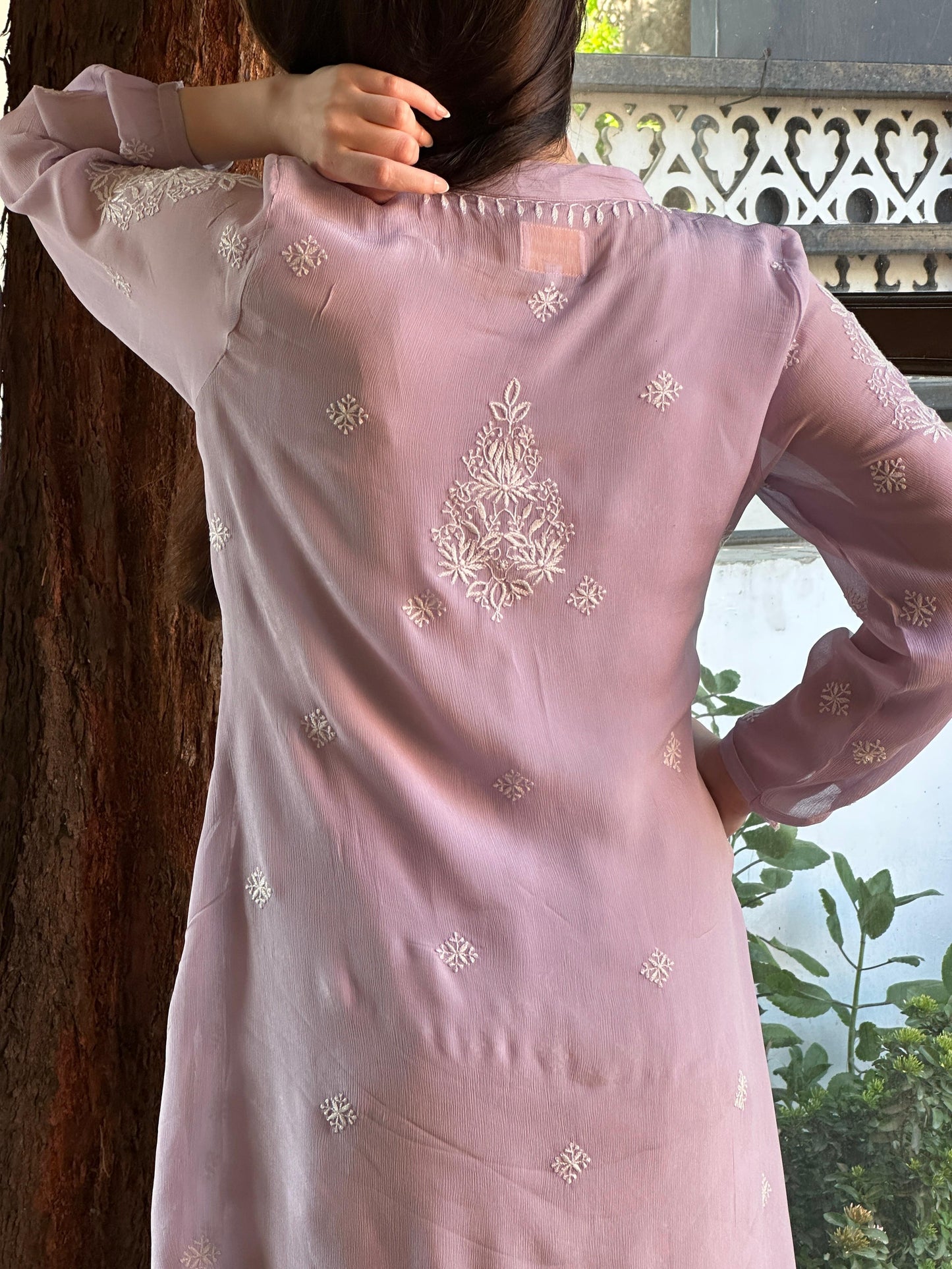 Lavender Chiffon Afghani Shalwar Chikankari Coord Set - Fine Chikankari Work