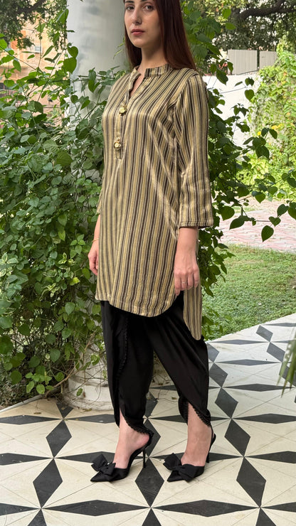 Ajrak Tan Brown Shade Mashru Silk, Short Kurta